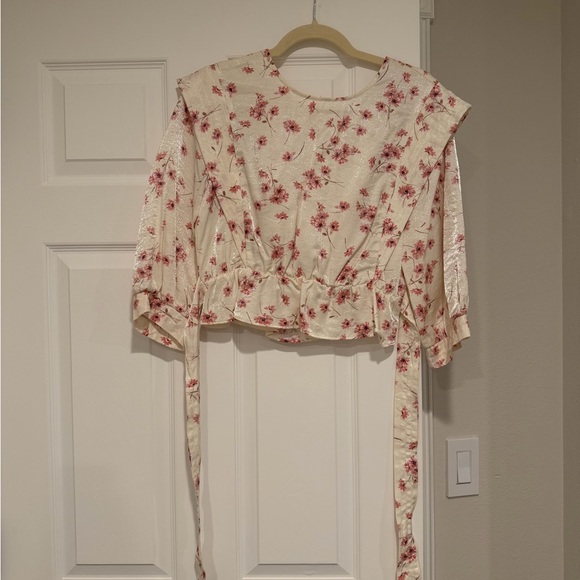 Zara Cream and Red Floral Blouse - Picture 3 of 6